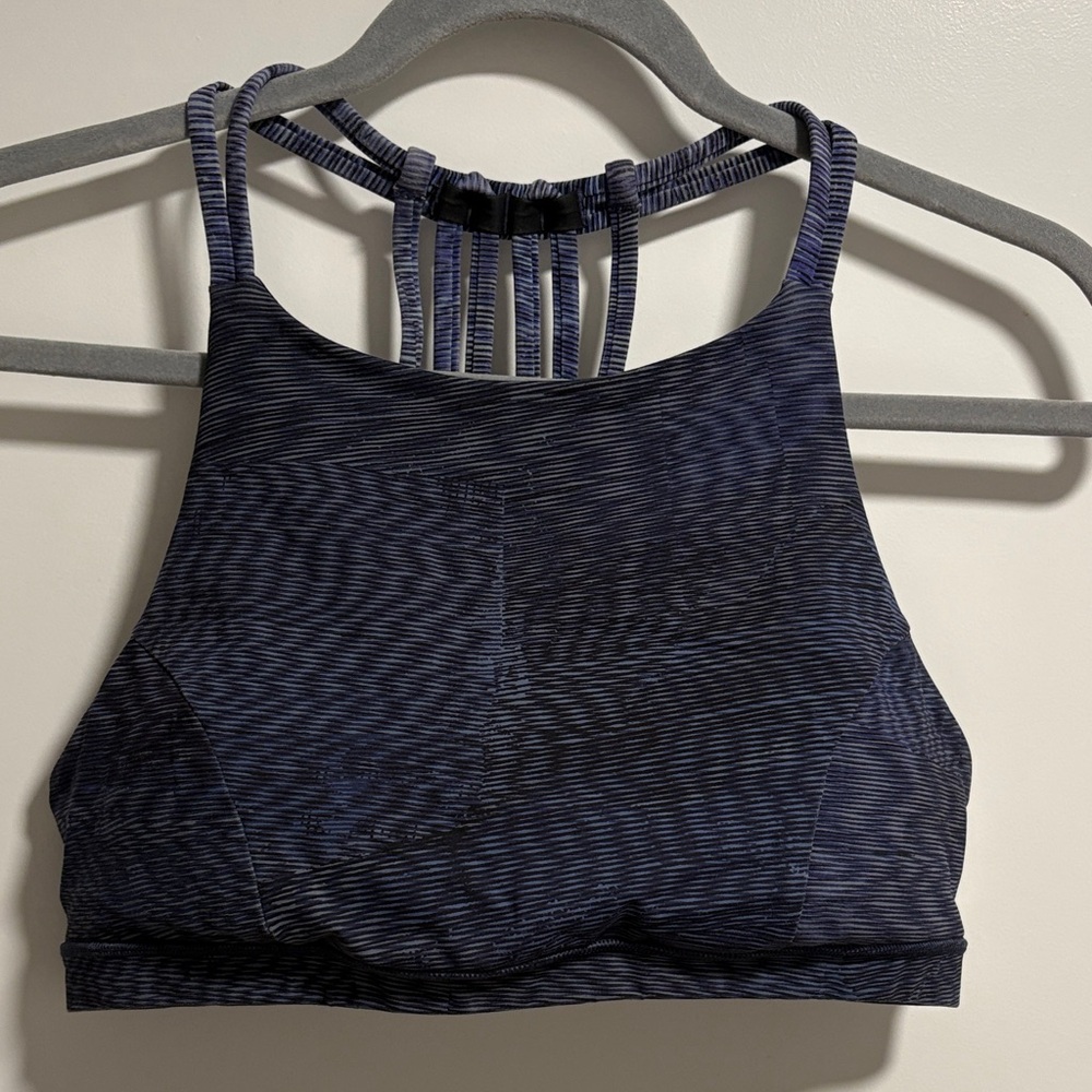 Lululemon navy & black striped high-neck sports bra, med.